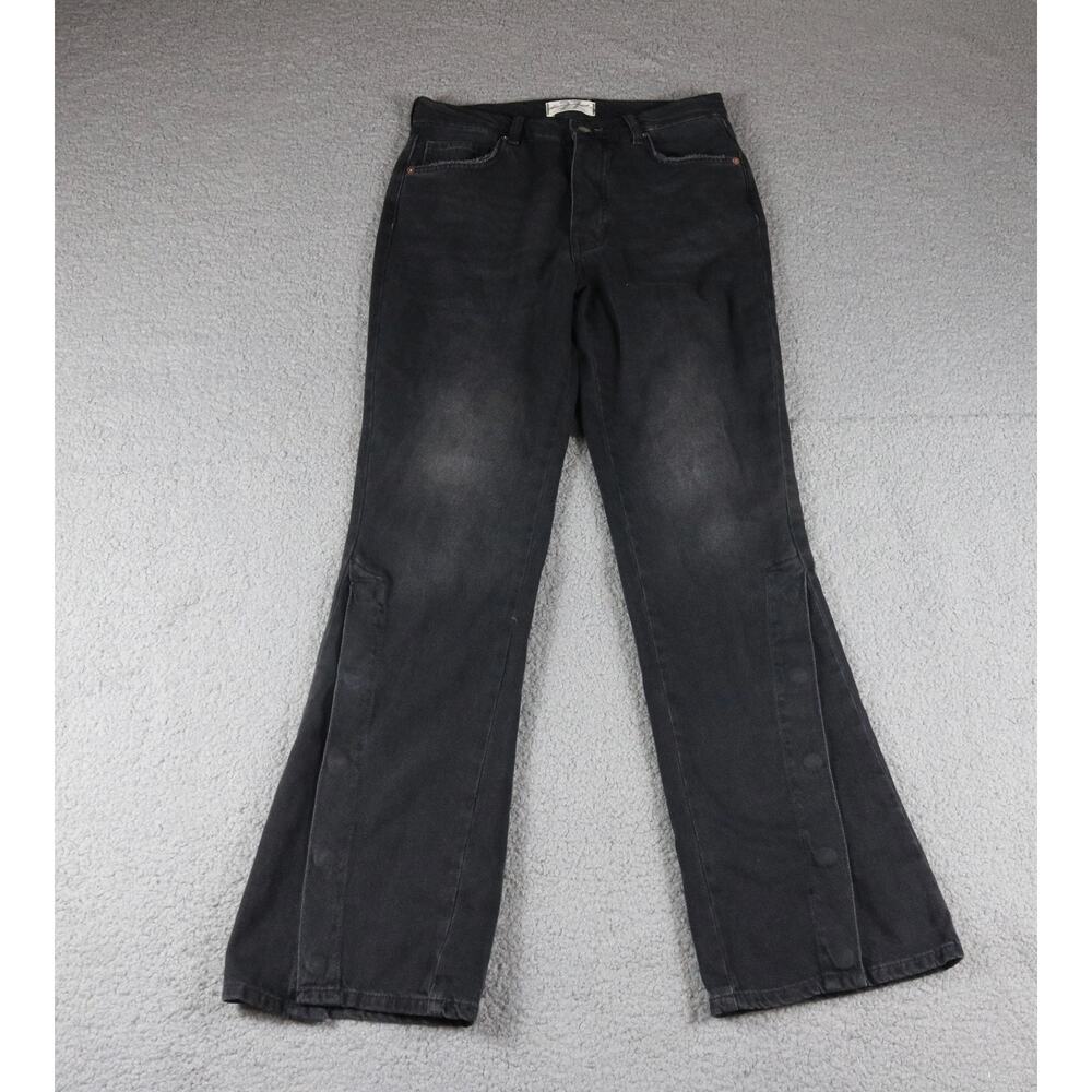 Free People We The Free Jeans 27 Black Bell Bottoms Flared Snap Button Trim - Picture 2 of 9